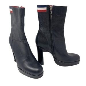 Vintage Tommy Hilfiger womans Black leather heel ankle booties 5.5M plat…